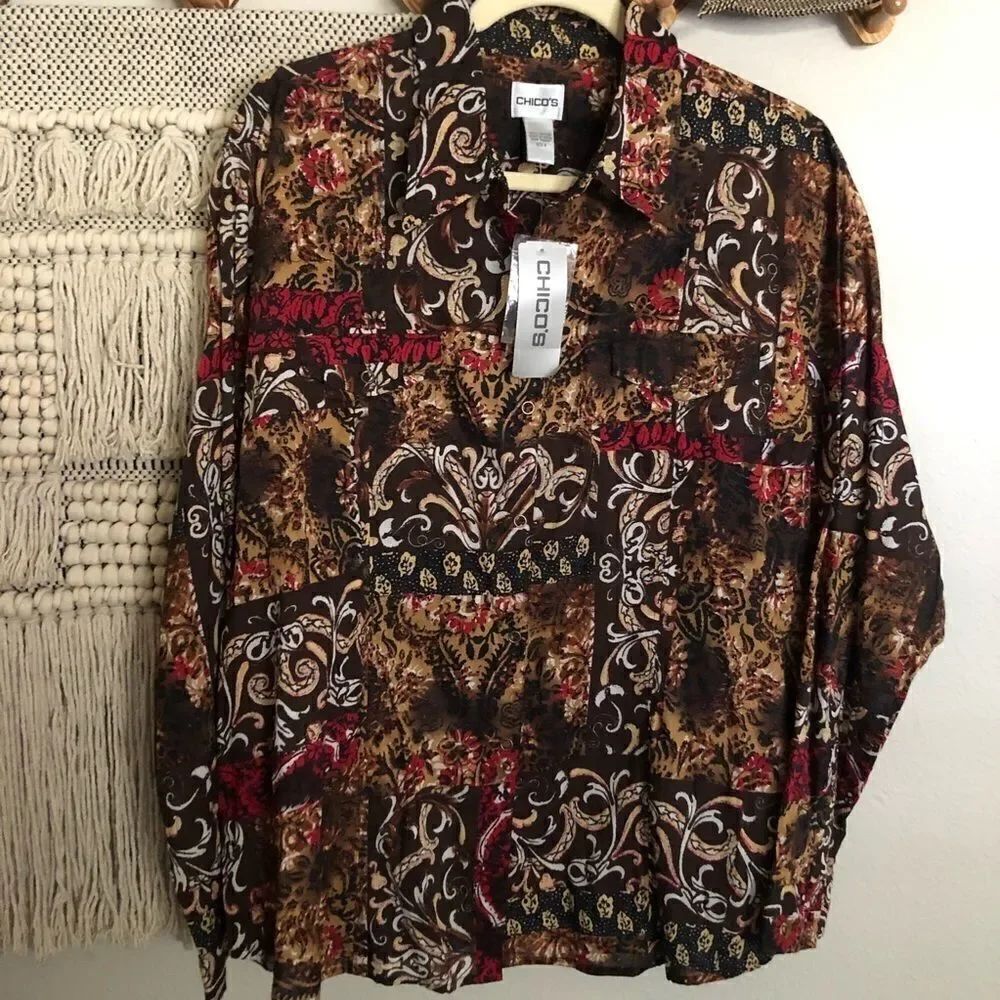 Chico’s Brown Multicolor Cotton Danielle Shirt 3